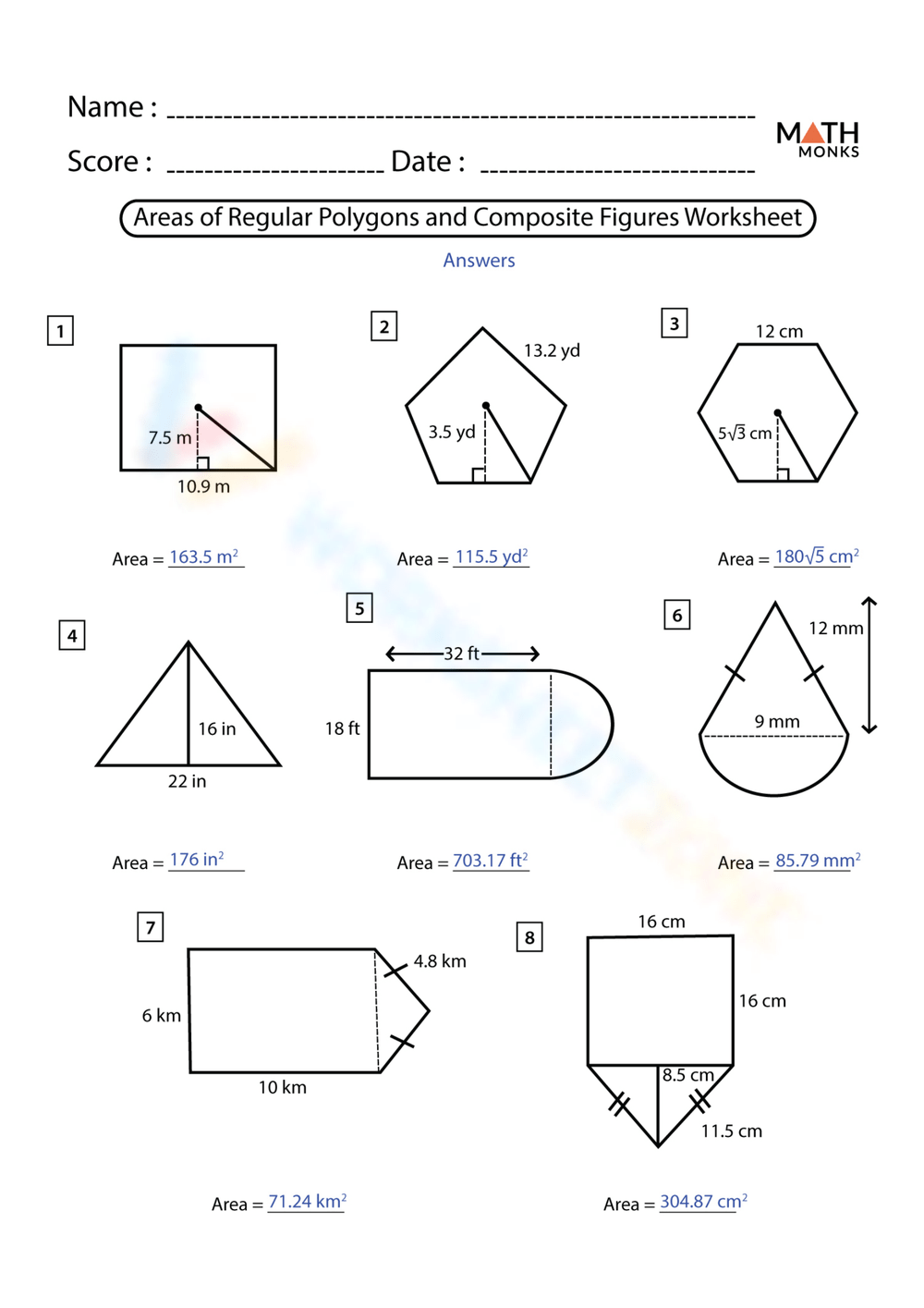 Areas Of Regular Polygons And Composite Figures Worksheet Worksheet 