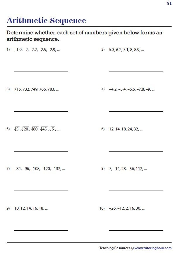 Arithmetic Sequence Worksheet Printable Word Searches