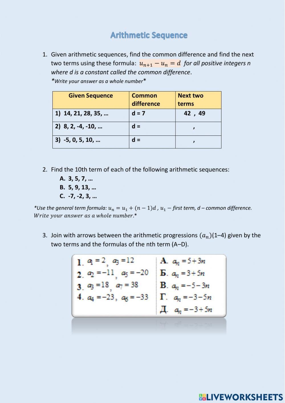 Arithmetic Sequence Worksheets Worksheets Library