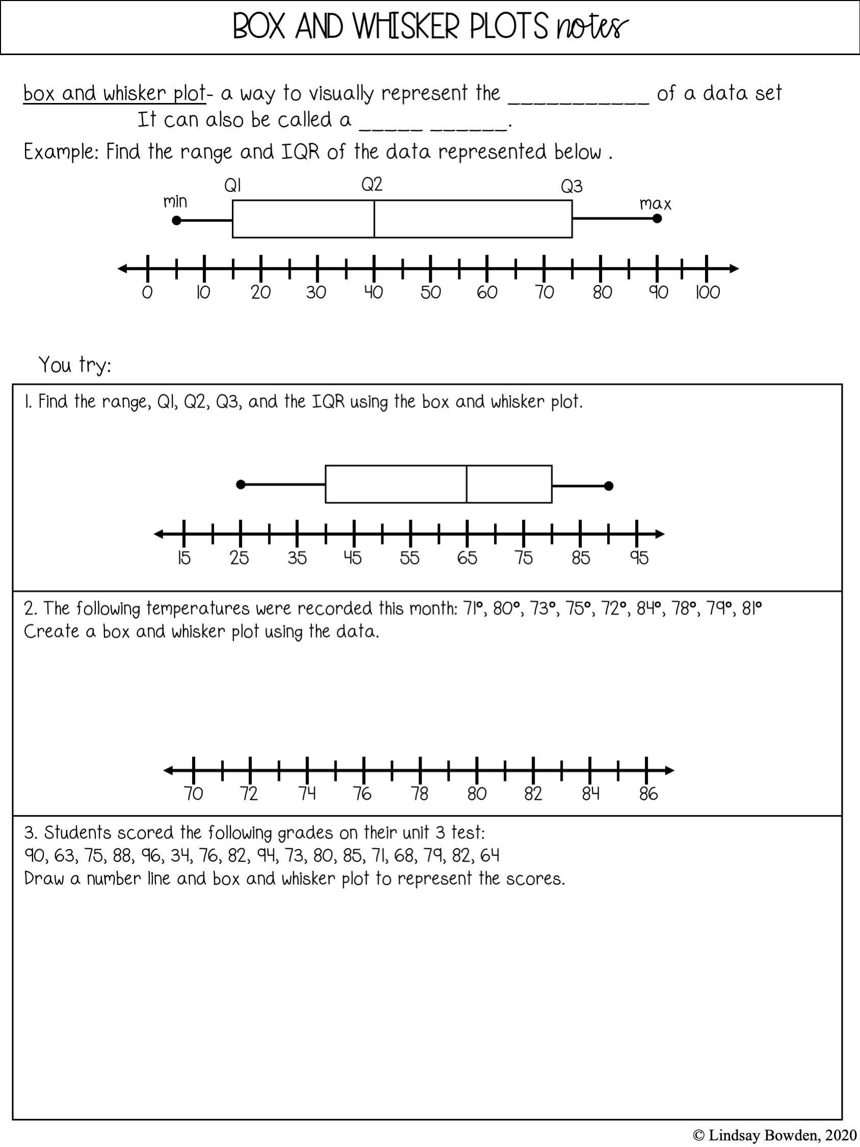 Box And Whisker Plots Notes And Worksheets Lindsay Bowden Box And Whisker Plots Notes And Worksheets Lindsay Bowden
