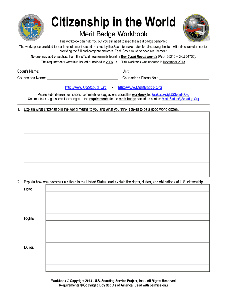 Citizenship In The World Merit Badge Worksheet Fill Out Sign Online
