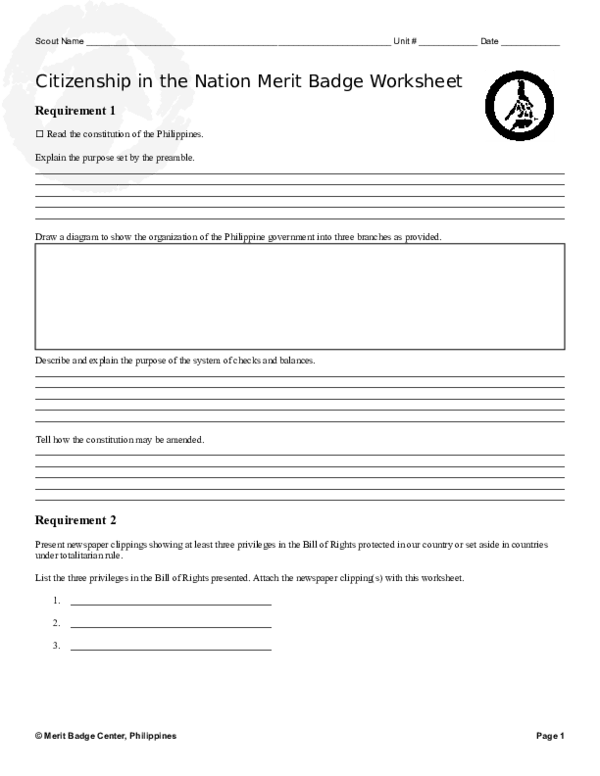 Citizenship Of The Nation Merit Badge Worksheet Worksheets Library