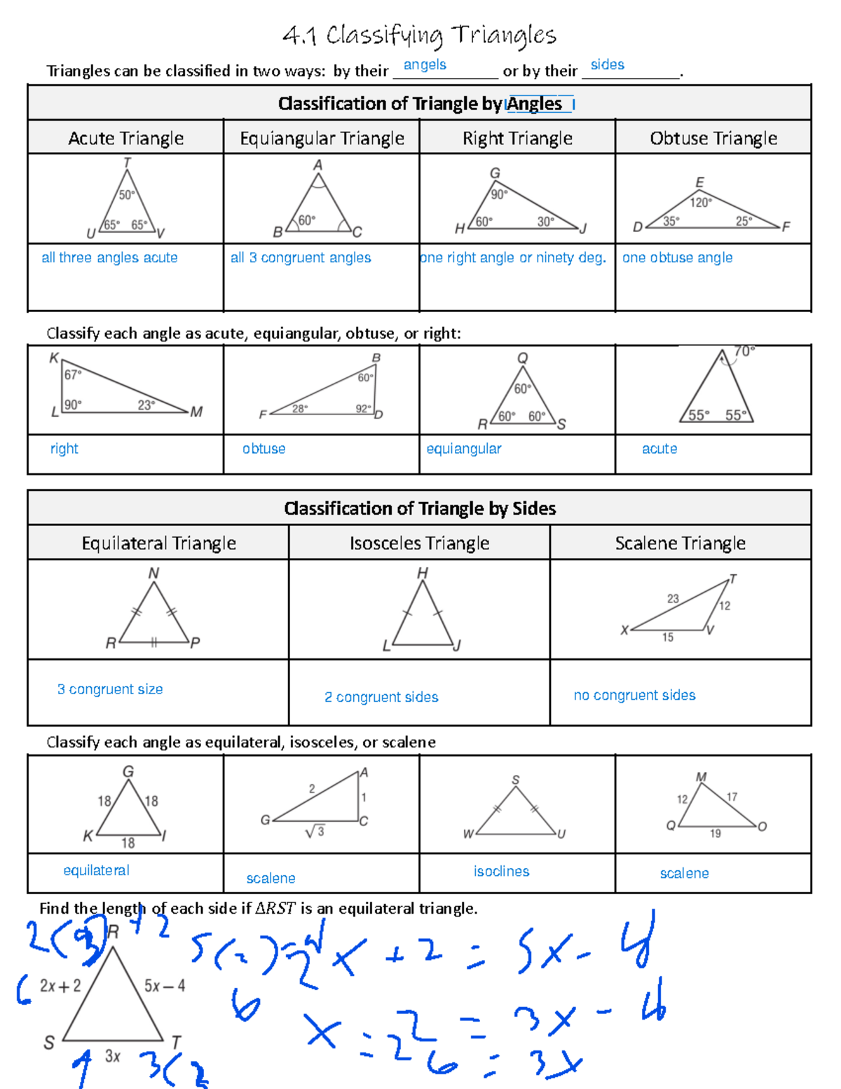 Classifying Triangles Worksheet