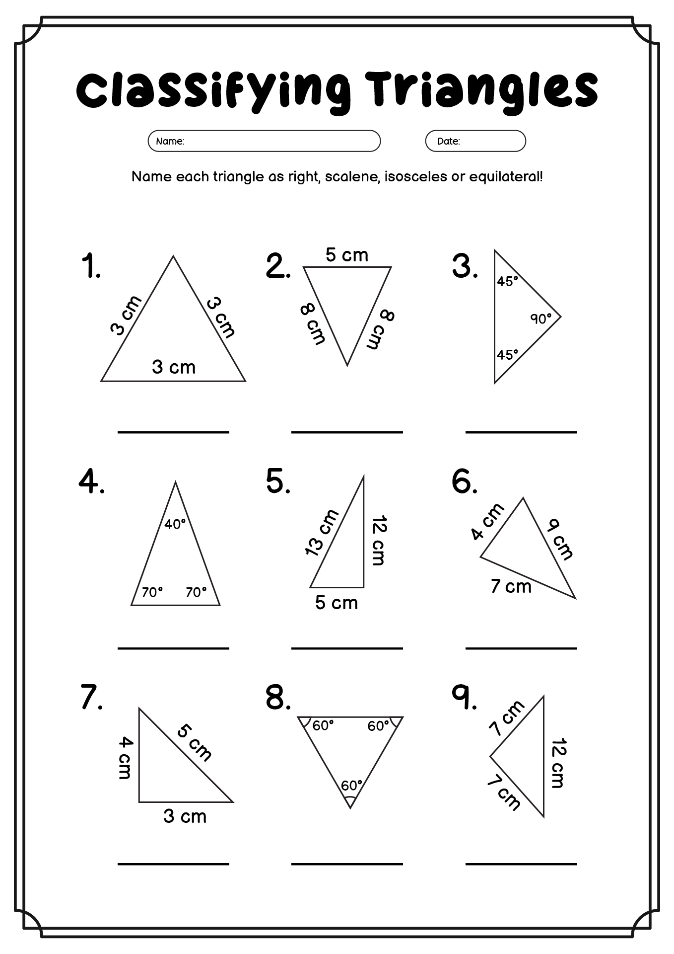 Classifying Triangles Worksheets Pdf