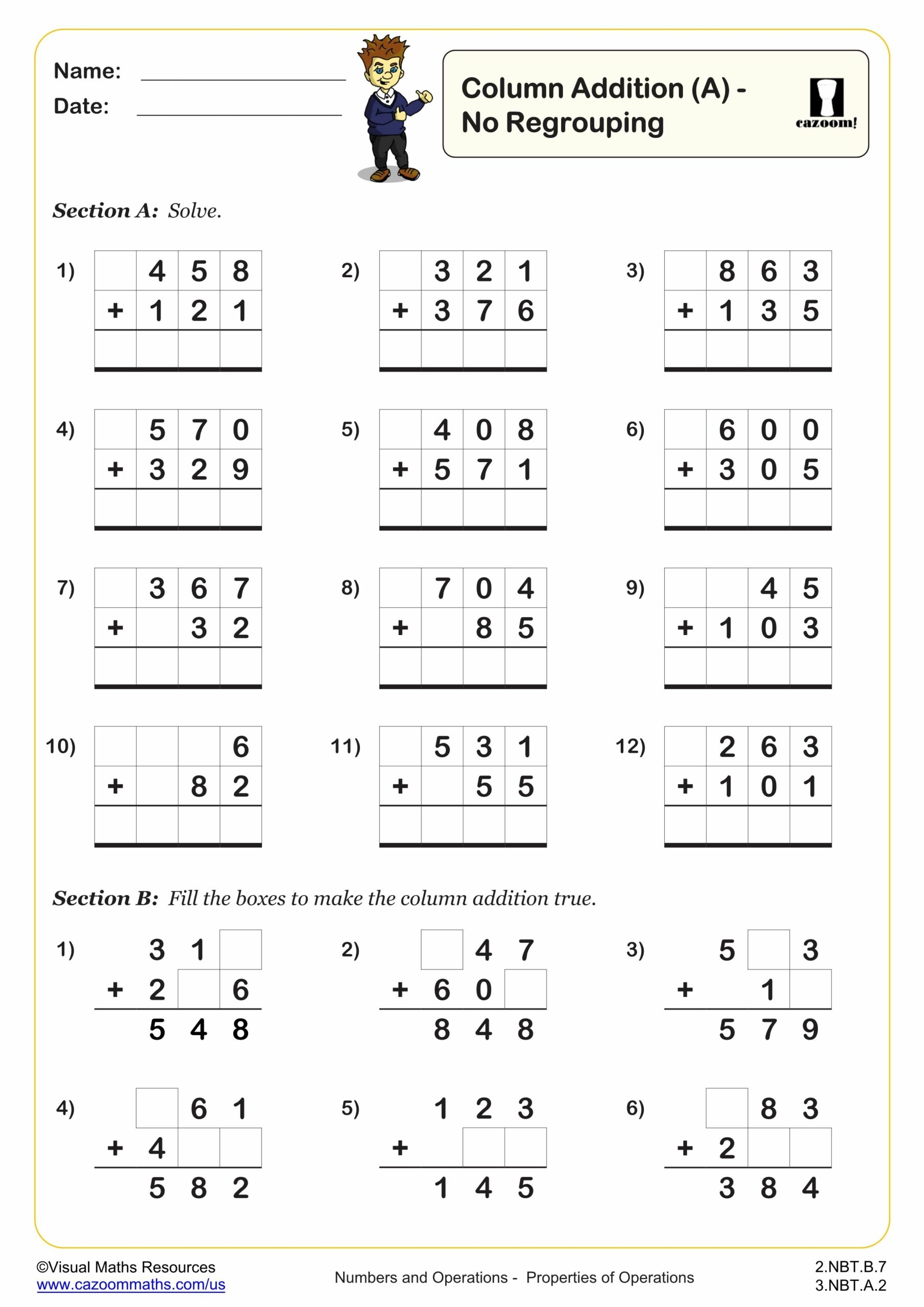 Column Addition A 2nd Grade PDF Addition Worksheets Worksheets 