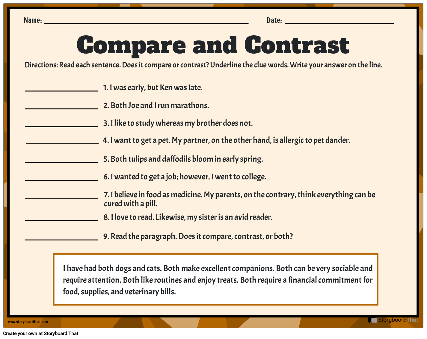 Compare Contrast Worksheets Storyboard That For Students