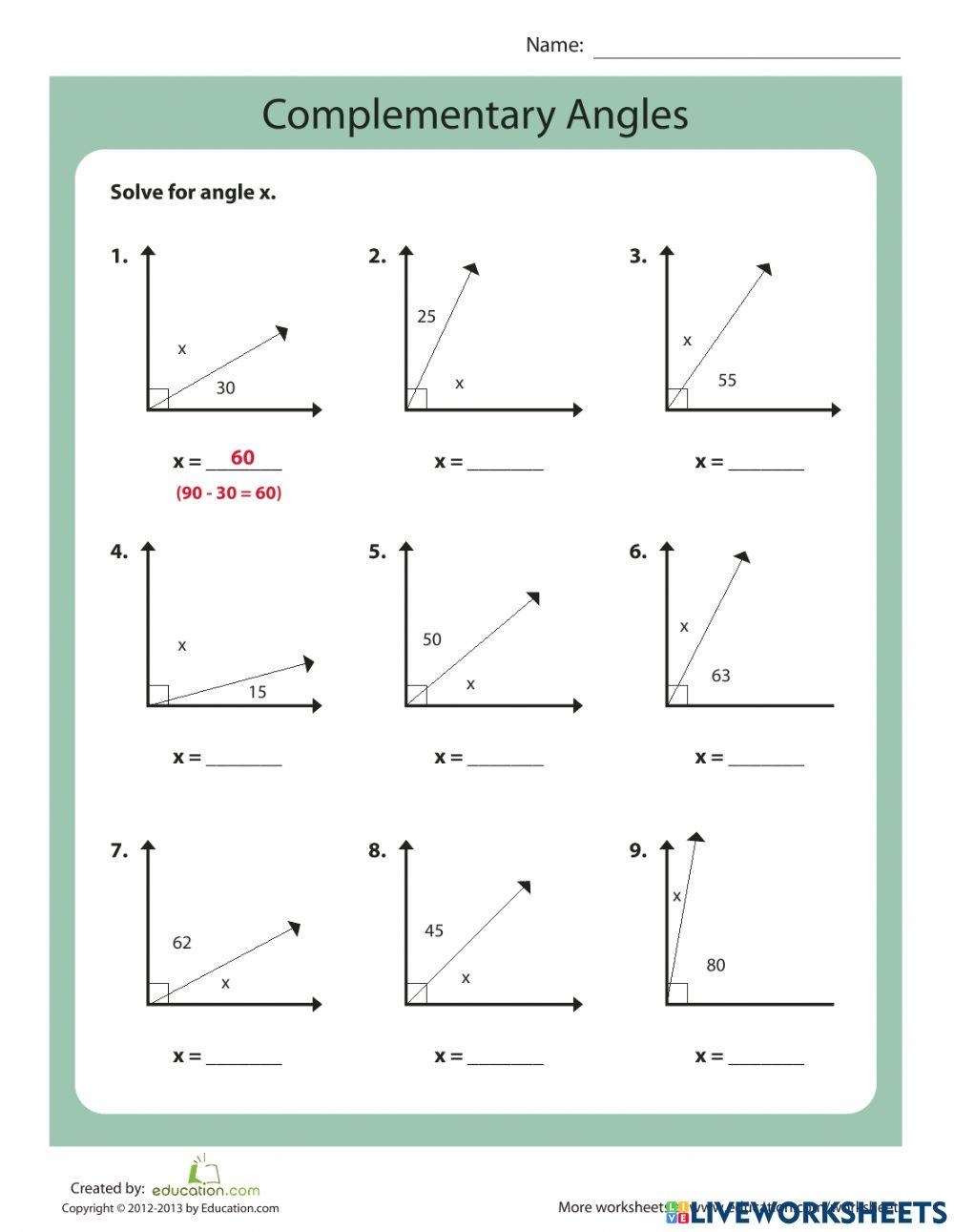 Complementary And Supplementary Angles Online Exercise For Live 