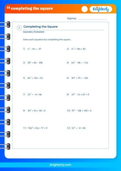 Completing The Square Worksheets With Answers Solving Quadratic