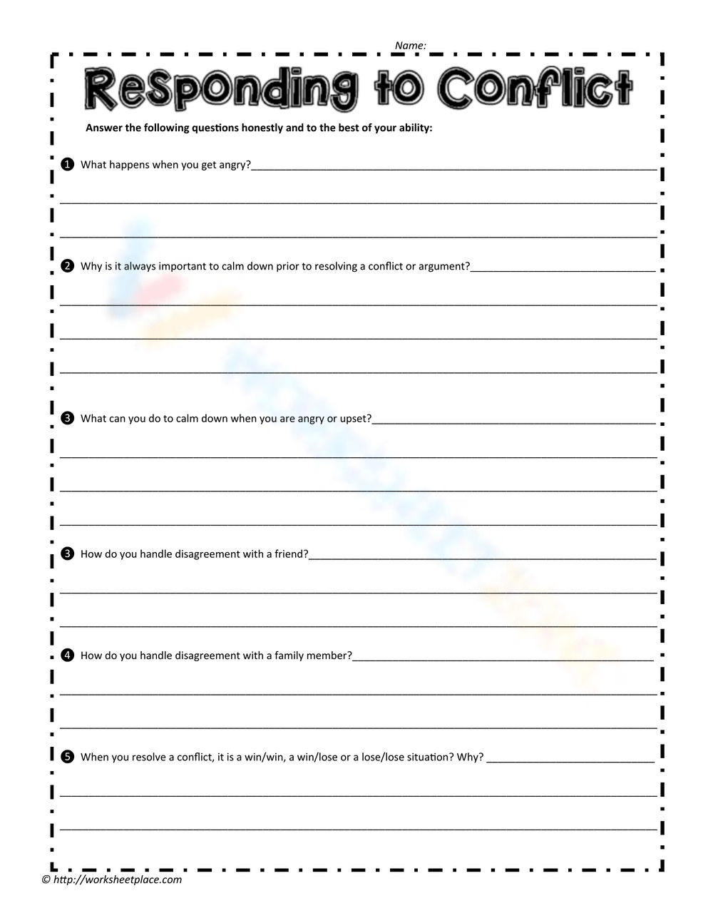 Conflict Resolution Worksheet Printable For Kids Teens child 