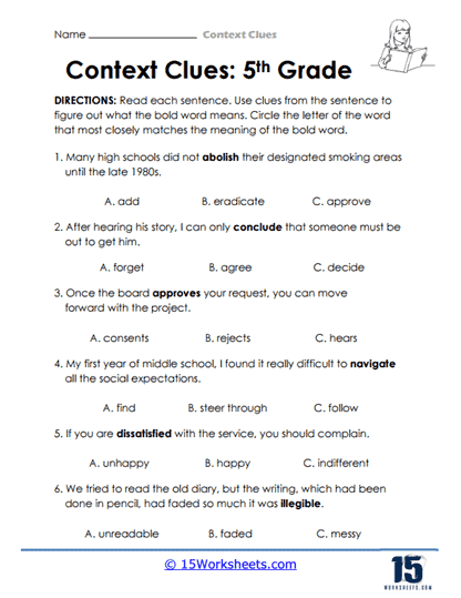 Context Clues Fifth Grade Worksheets TheWorksheets CoM Worksheets