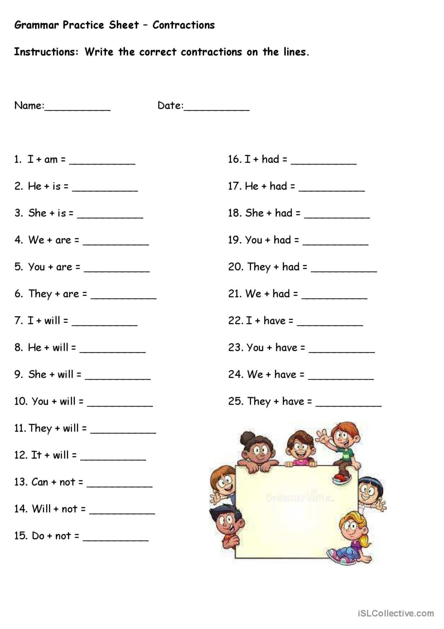 Contractions English ESL Worksheets Pdf Doc