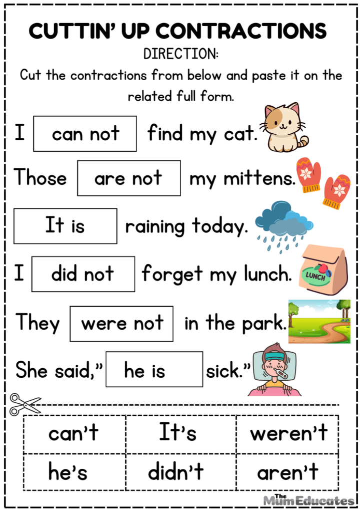 Contractions In Grammar Worksheets FREE The Mum Educates