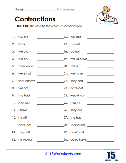 Contractions Worksheets Grammar Reinforcement 15 Worksheets
