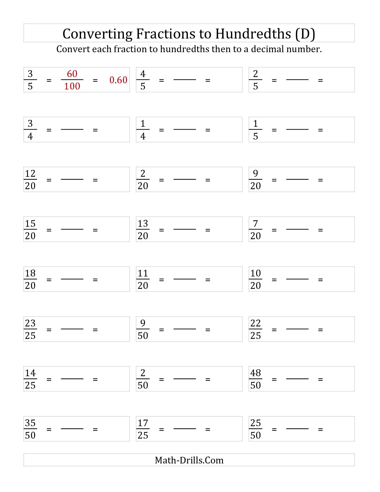 Convert Fractions To Decimals Worksheets