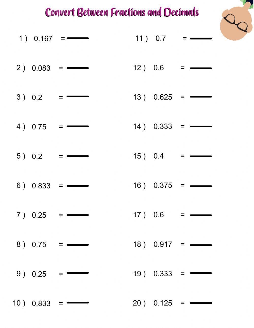 Converting Decimals To Fractions Worksheet Worksheets Library