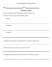Copy Of Economic Systems Worksheet docx Lesson 2 Introduction To