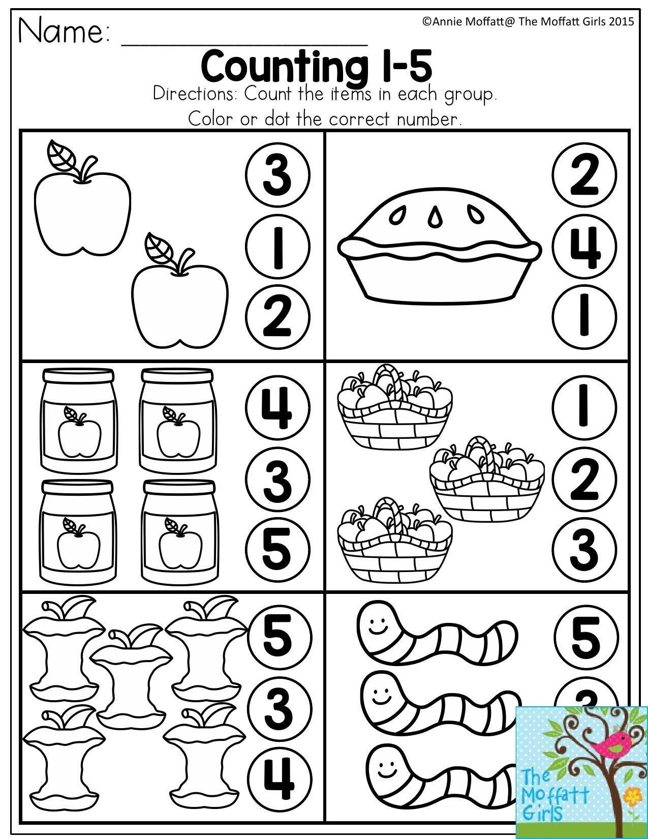 Counting 1 5 Count The Items In Each Group And Dot Or Color The C 