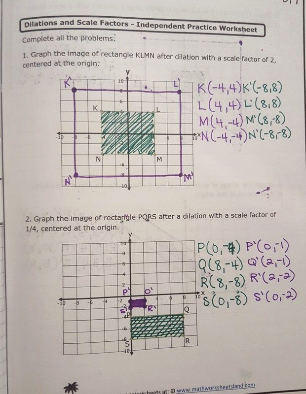 Dilations And Scale Factors Independent Practice Worksheet Answers