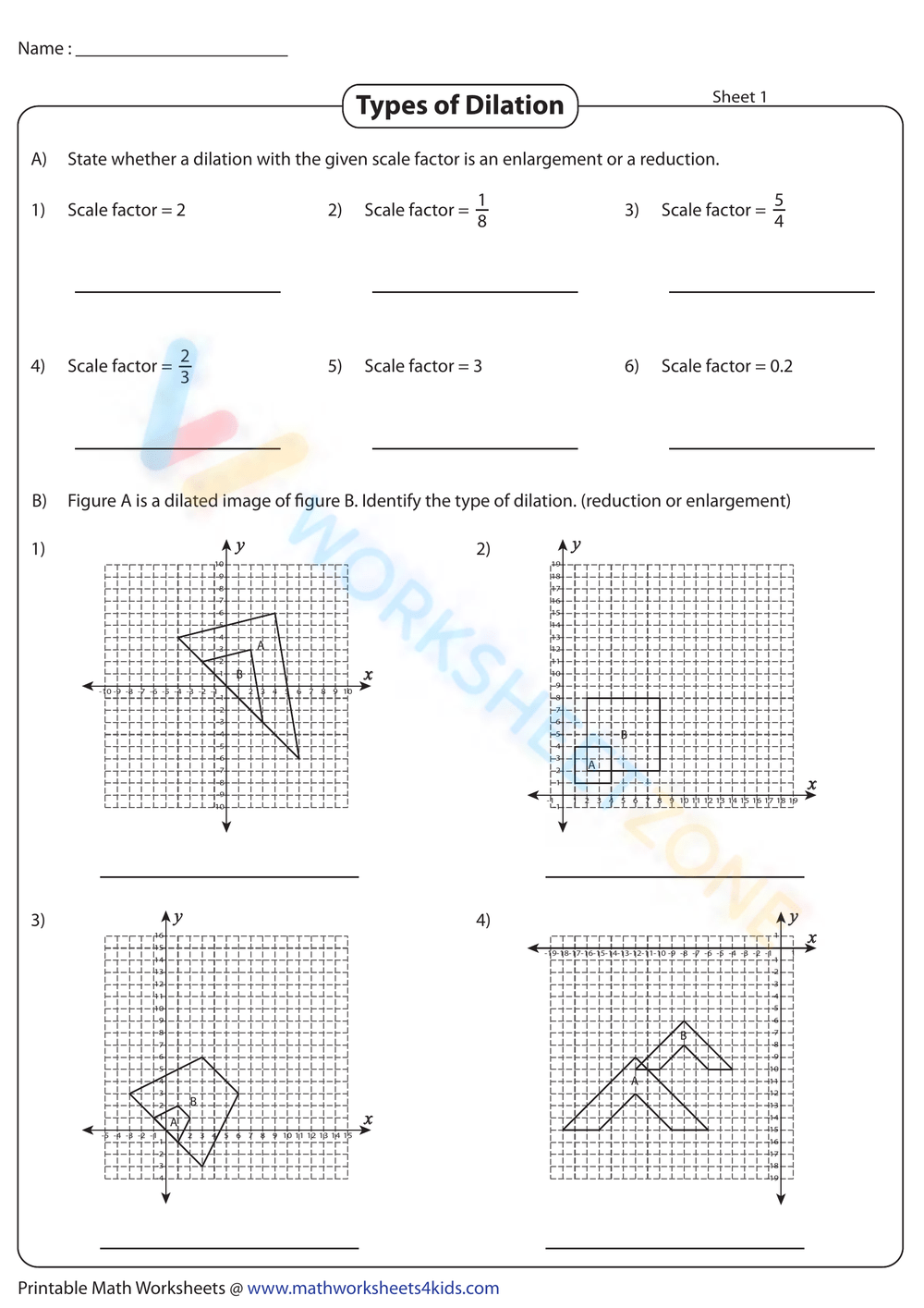 Dilations And Scale Factors Independent Practice Worksheet