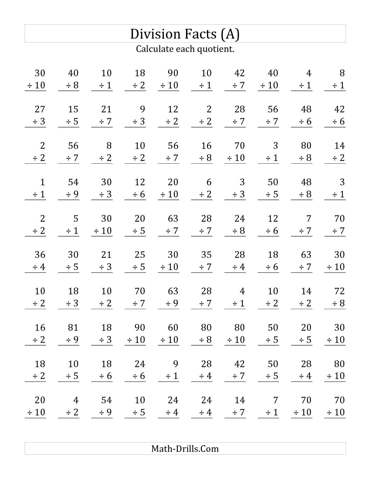 Division Facts Worksheets Free Printable Divisonworksheets