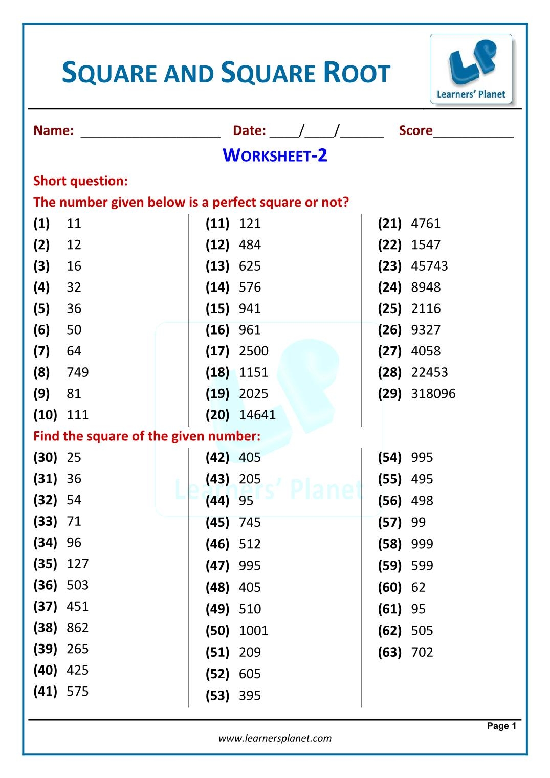 Eighth Grade Squares And Square Roots Activity Twinkl Worksheets