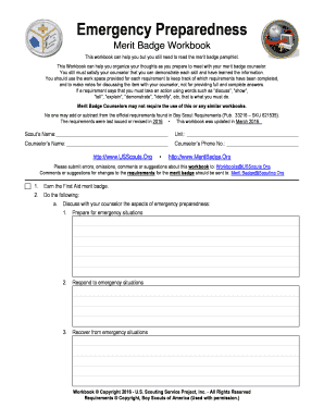 Emergency Preparedness Merit Badge Workbook Fill Online Printable 