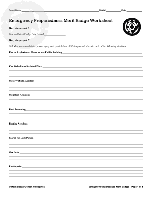 Emergency Preparedness Merit Badge Worksheet Fill Online Printable 