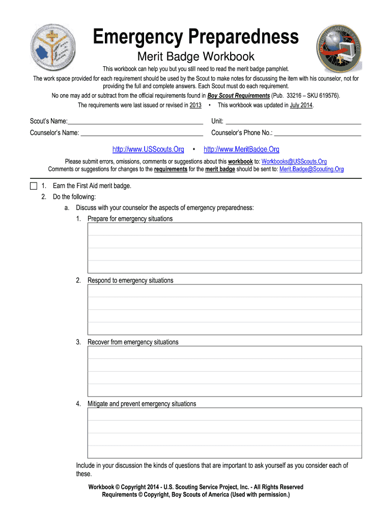 Emergency Preparedness Merit Badge Worksheet Fill Out Sign Online