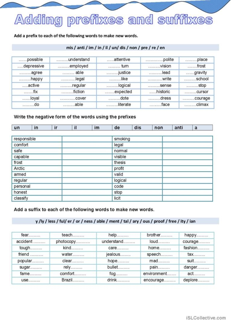 English Prefixes And Suffixes Worksheet Suffixes Worksheet English
