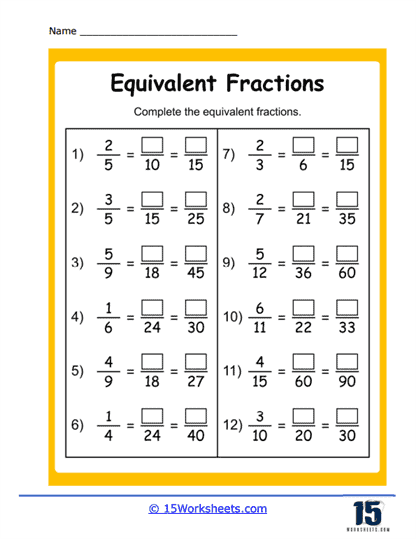 Equivalent Fractions Worksheets Value Practice Exercises 15 