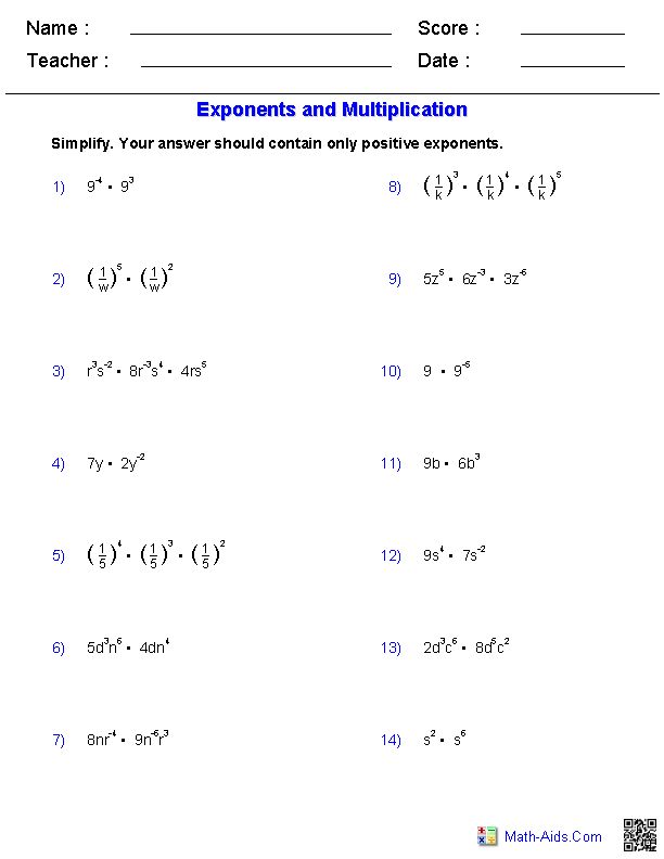 Evaluating Positive And Negative Exponents Worksheets Worksheets Library