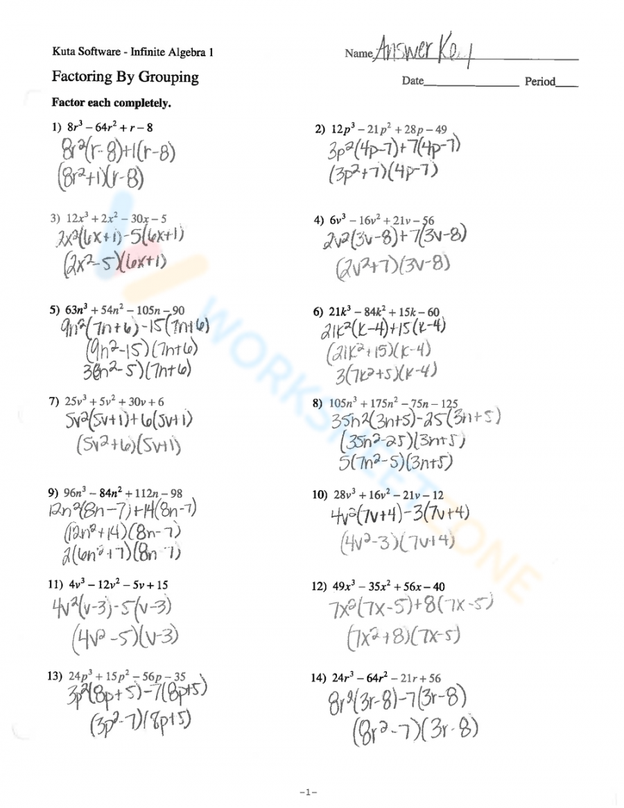 Factor By Grouping Worksheet Printable PDF Template