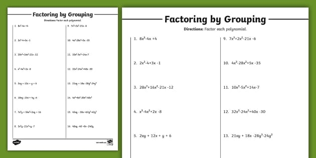 Factoring By Grouping Worksheet Resource Twinkl USA
