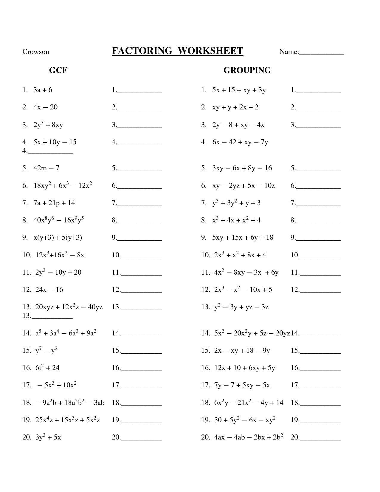 Factoring With Grouping Worksheet FactorWorksheets