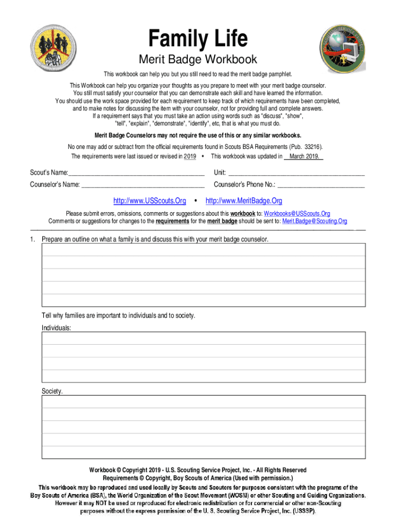 Family Life Merit Badge And Worksheet Fill Out Sign Online DocHub