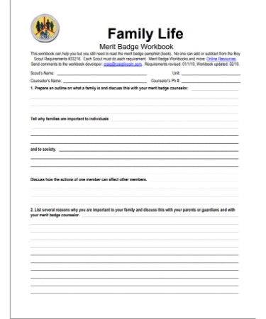 Family Life Merit Badge Worksheet The Ultimate Guide To Boy Scouts Of