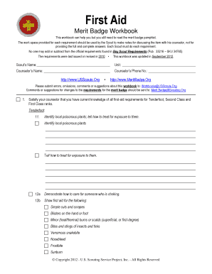 Fillable Online First Aid Merit Badge Workbook Fax Email Print PdfFiller