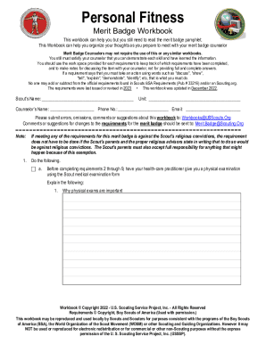 Fillable Online Personal Fitness Merit Badge And Worksheet Fax Email 