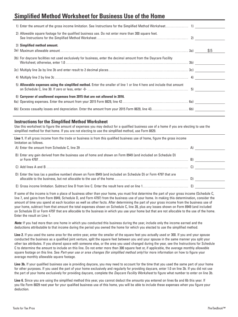Fillable Online Simplified Method Worksheet For Business Use Of The 
