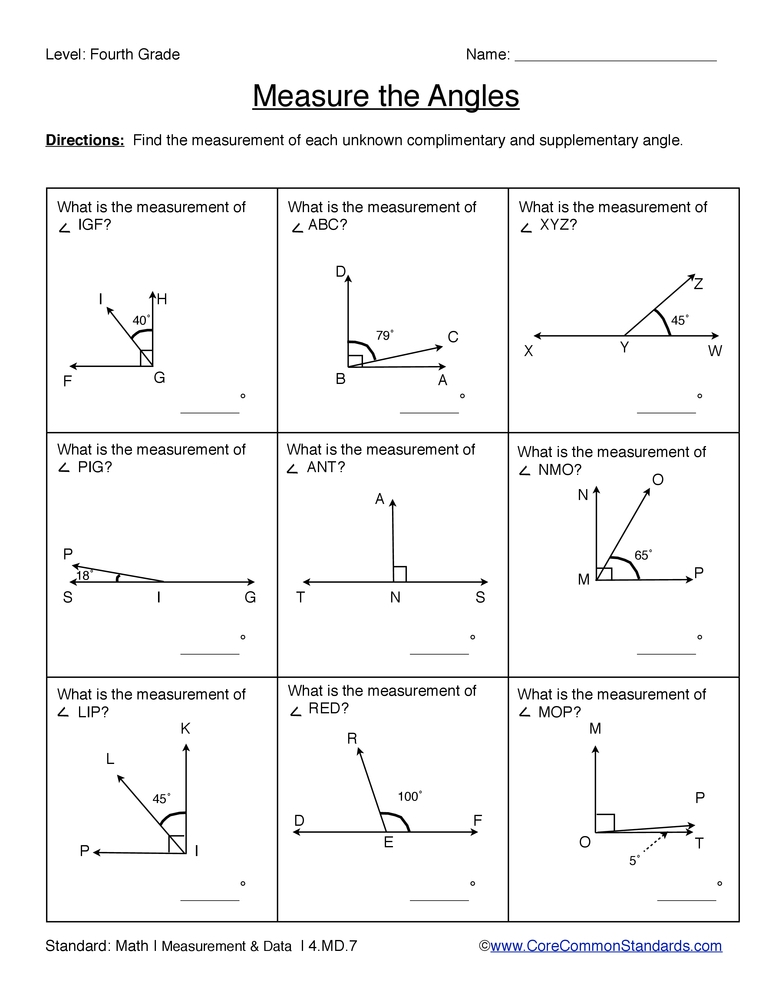 Finding Complementary And Supplementary Angles Worksheets 
