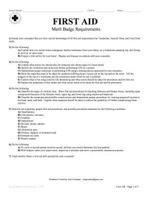 First Aid Merit Badge Worksheet Fill And Sign Printable Template Online