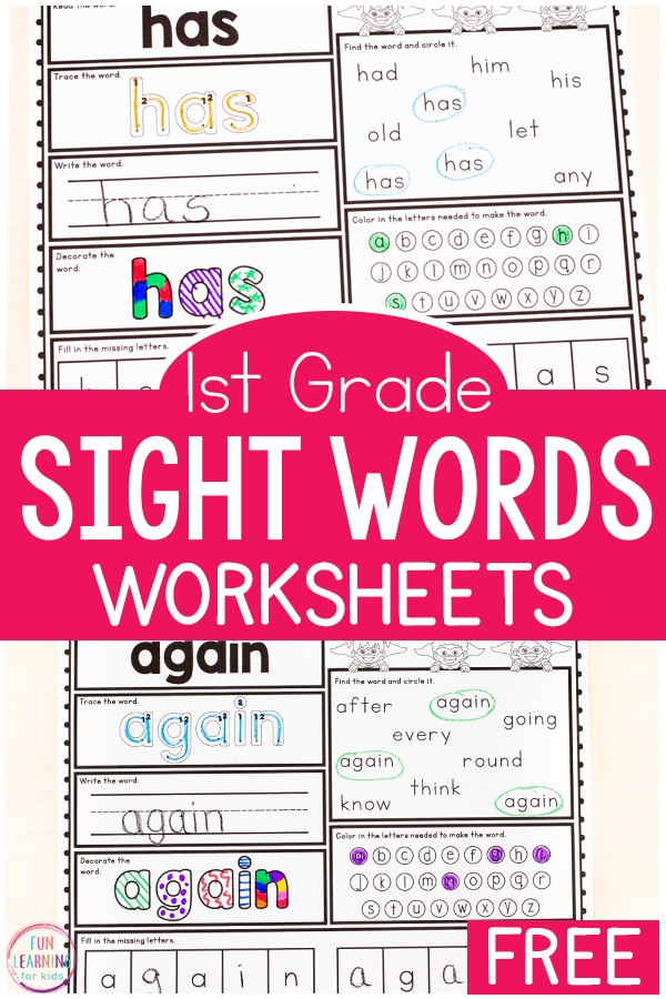 First Grade Sight Word Worksheets Free Printables