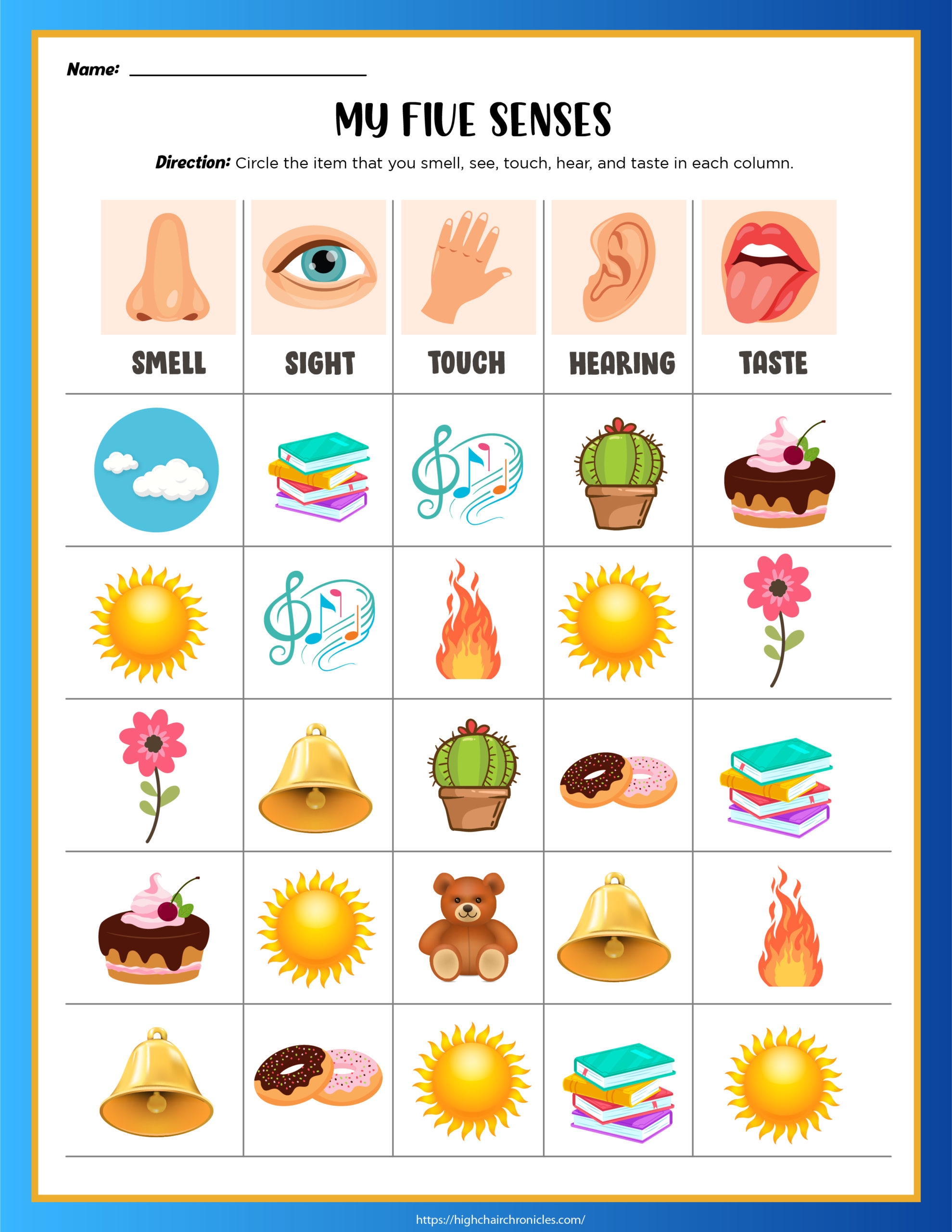 Five Senses Worksheets For Kindergarten