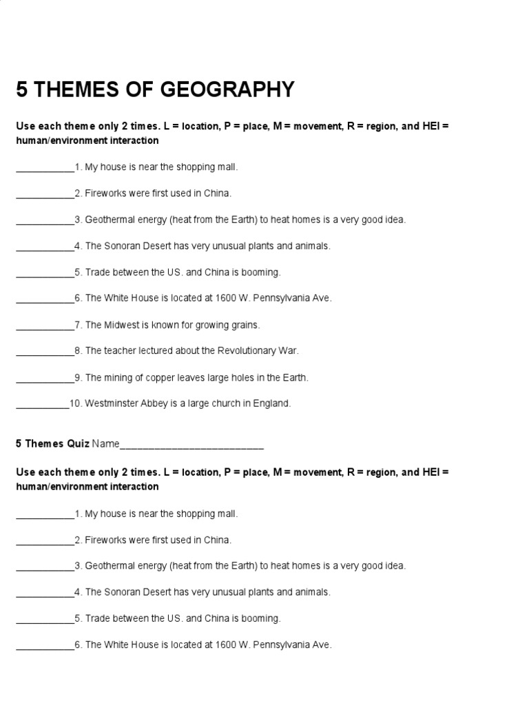 Five Themes Of Geography Lesson Plans Worksheets Lesson Planet 
