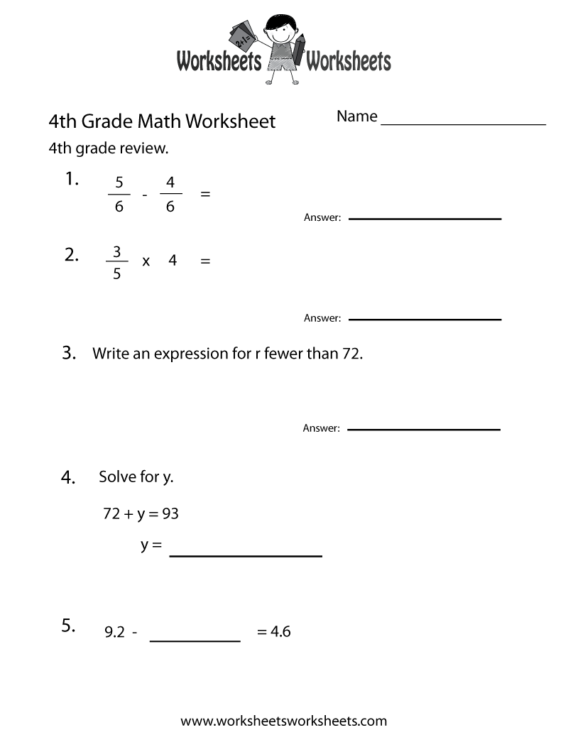 Fourth Grade Math Practice Worksheet Worksheets Worksheets