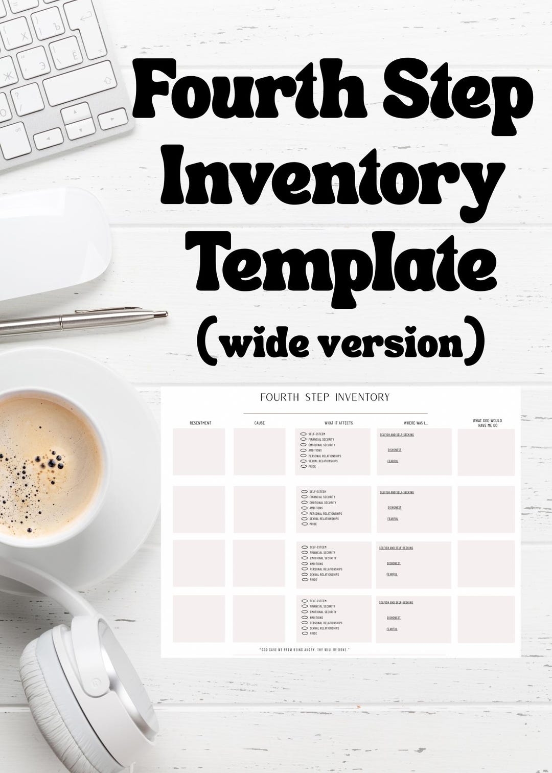 Fourth Step Inventory Worksheet landscape AA Step 4 Printable PDF
