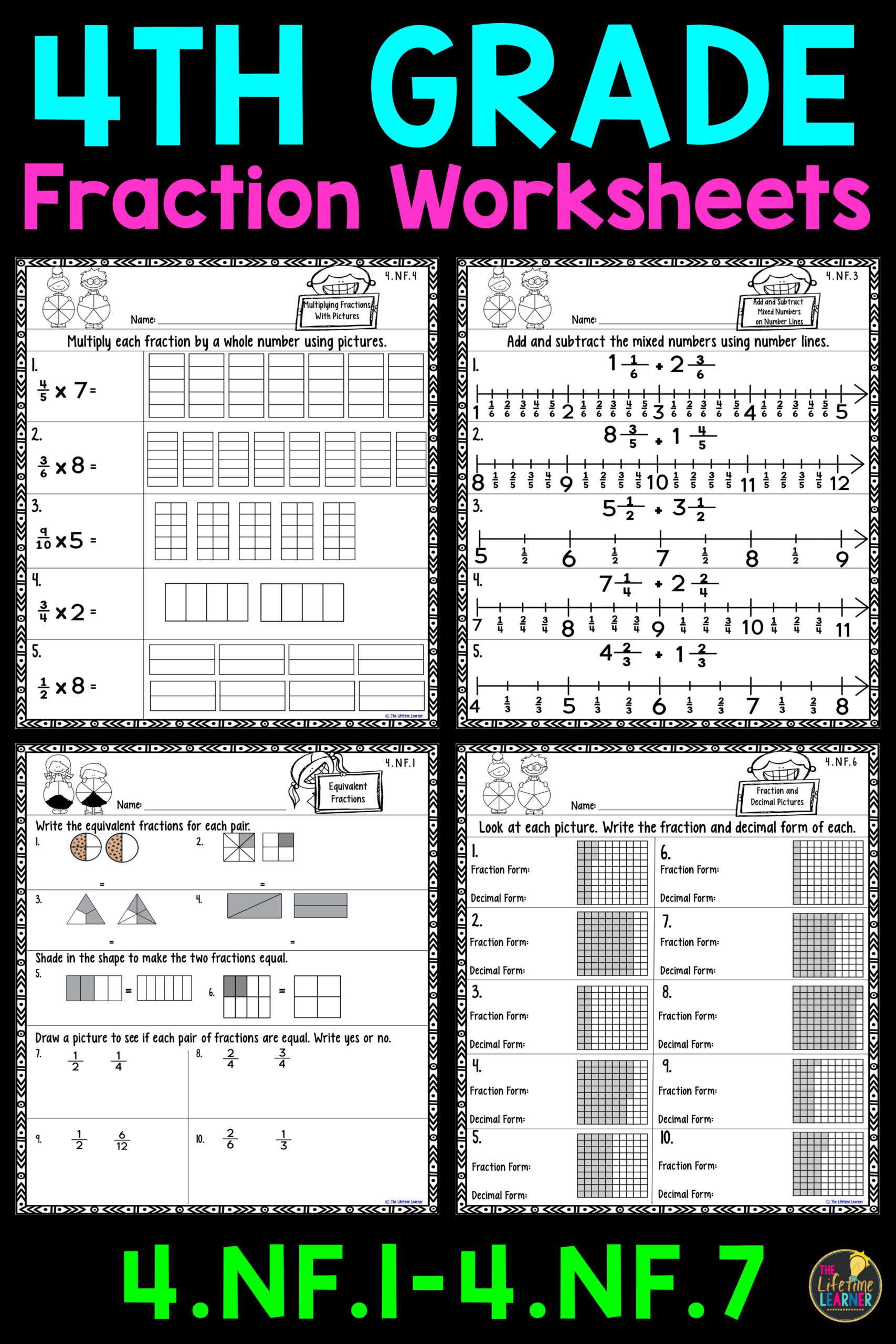 Fractions For 4Th Grade Worksheets
