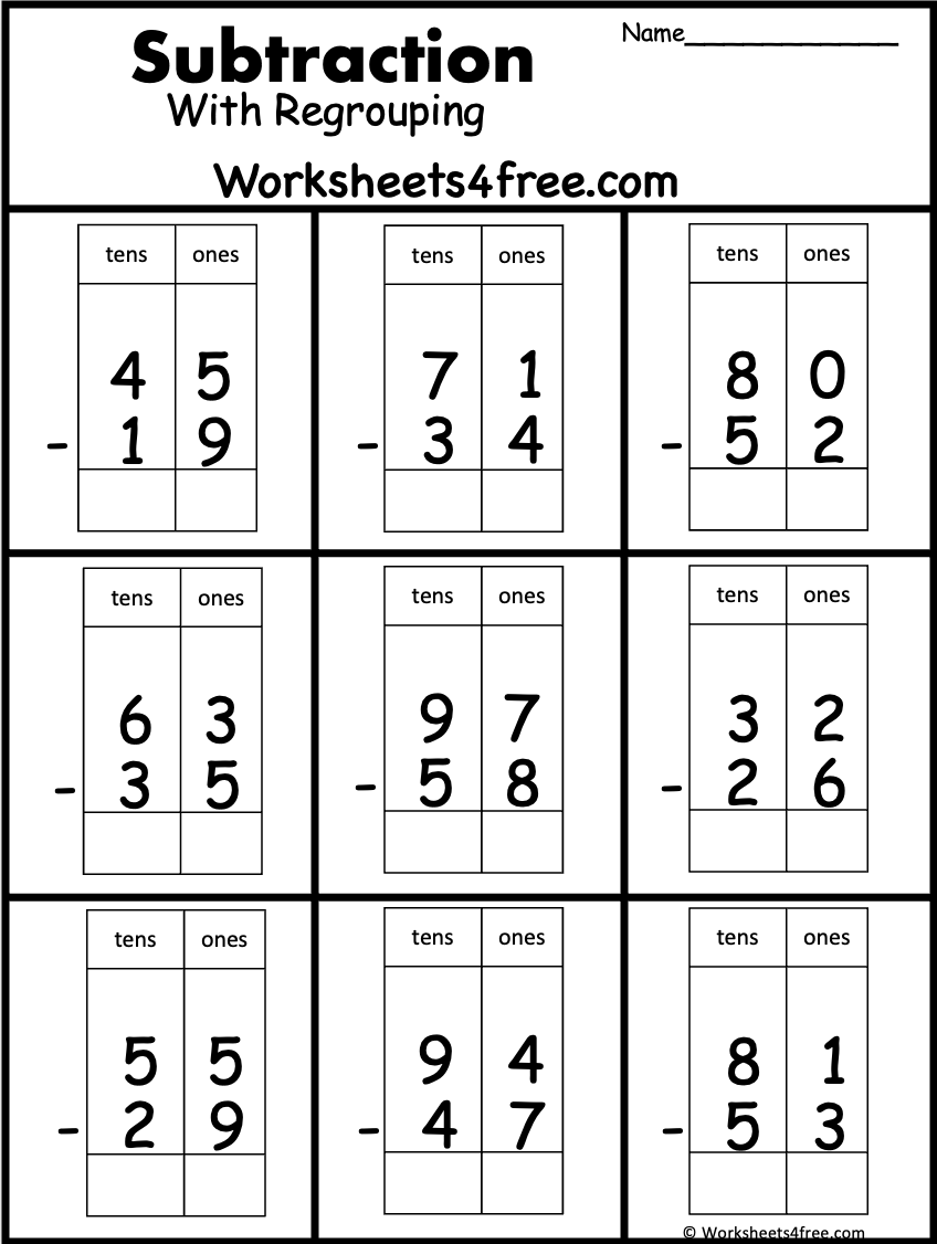 Free 2 Digit Subtraction Worksheet Regrouping Worksheets4Free