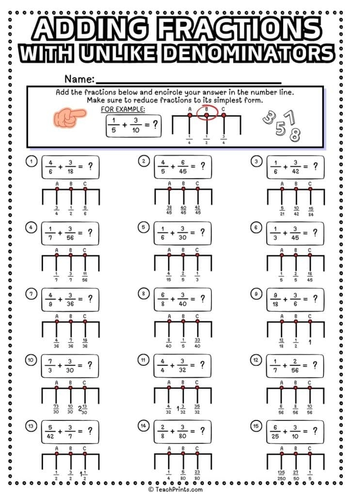 Free Adding Fractions With Unlike Denominators Worksheets Teach Prints