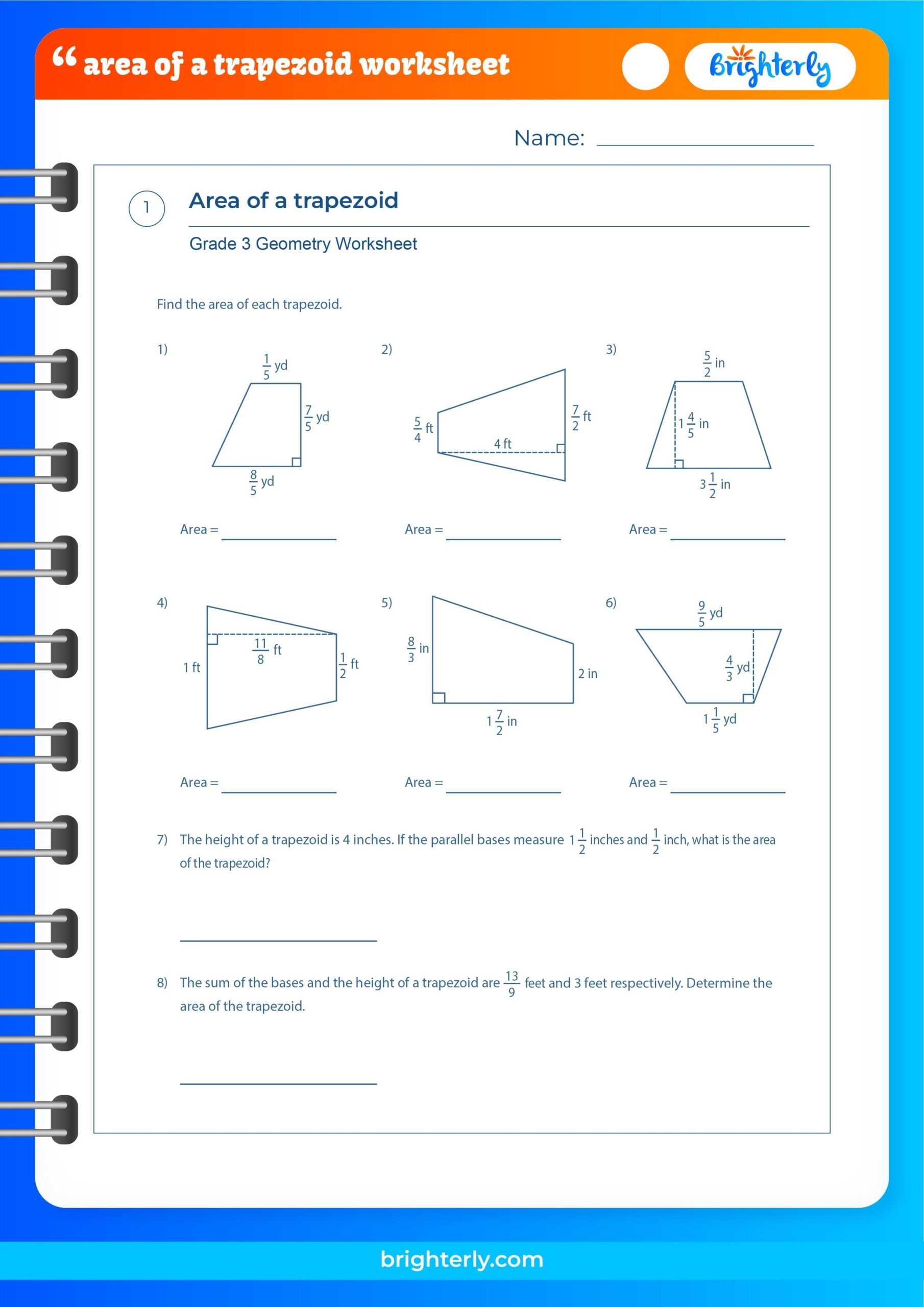 Free Area Of A Trapezoid Worksheets For Kids PDFs Brighterly